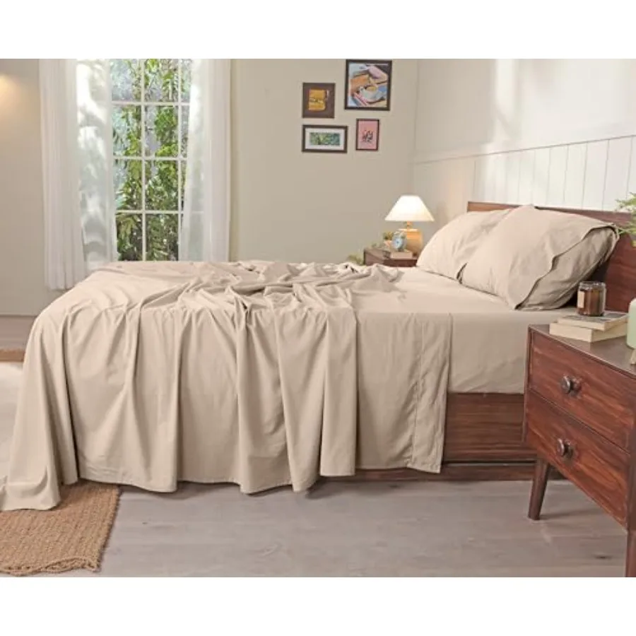 

100% Cotton Percale Sheets Crisp Cooling Summer Bed Sheets for Hot Sleepers, Deep Pocket 14", Soft Peach Finish, Breathable and