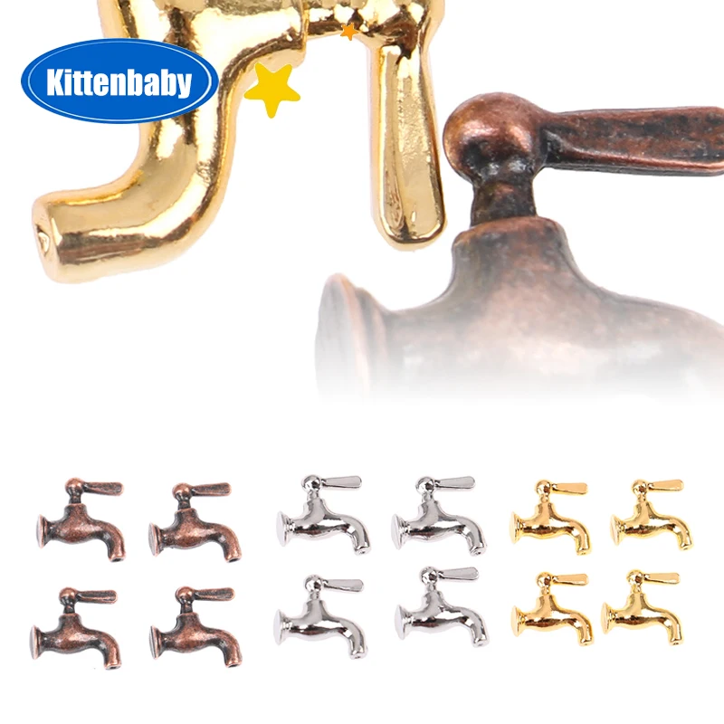 4 pezzi/set 1:12 accessori per il bagno del rubinetto dell'acqua in metallo in miniatura per casa delle bambole