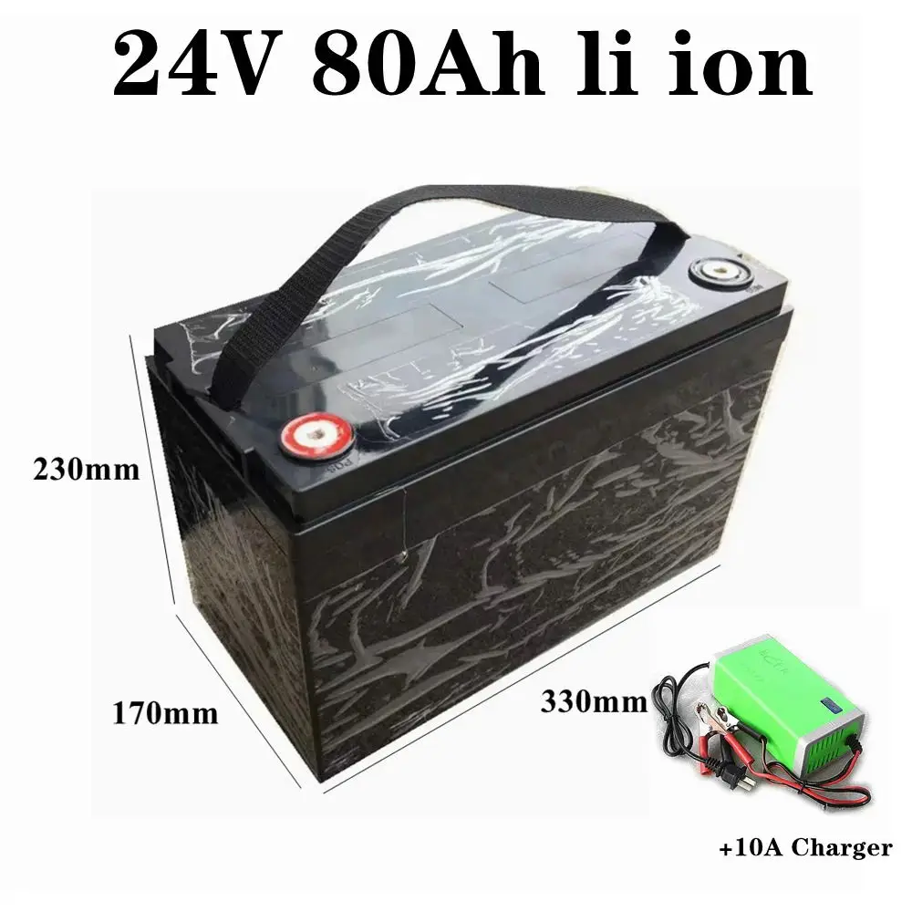 waterproof 24v 80ah lithium ion battery BMS 7S for 1500W motor golf cart House hold electric supplies + 10A charger