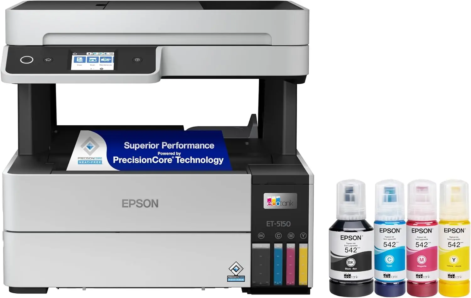 

EcoTank Pro ET-5150 Wireless Color All-in-One Supertank Printer with Scanner, Copier, Plus Auto Document Feeder, Large, White