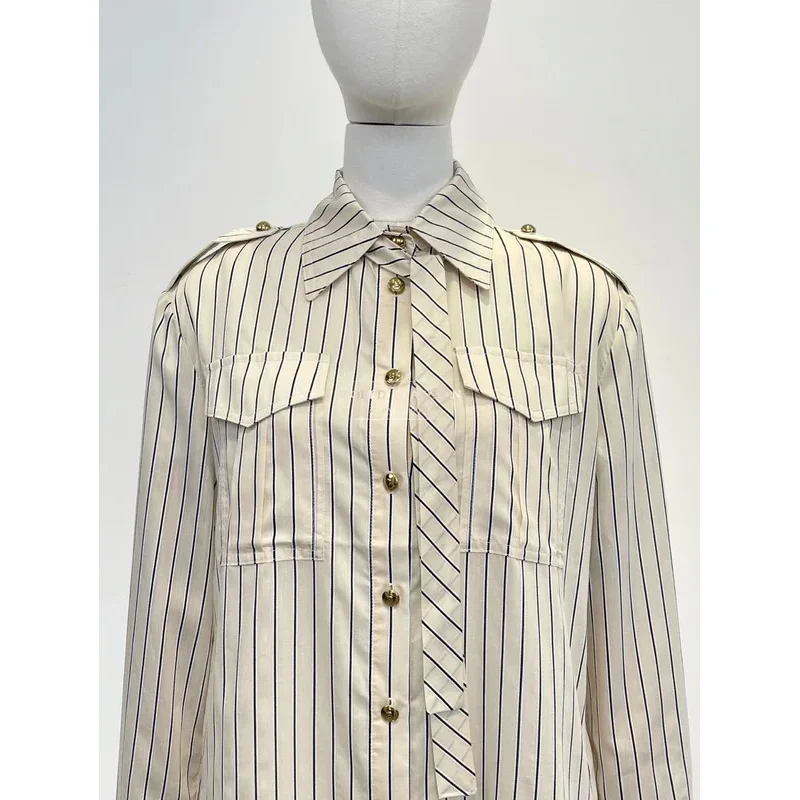 2026 موضة جديدة المشمش شريط طباعة كم طويل بلوزة بلايز وسراويل مجموعة ملابس العمل #5