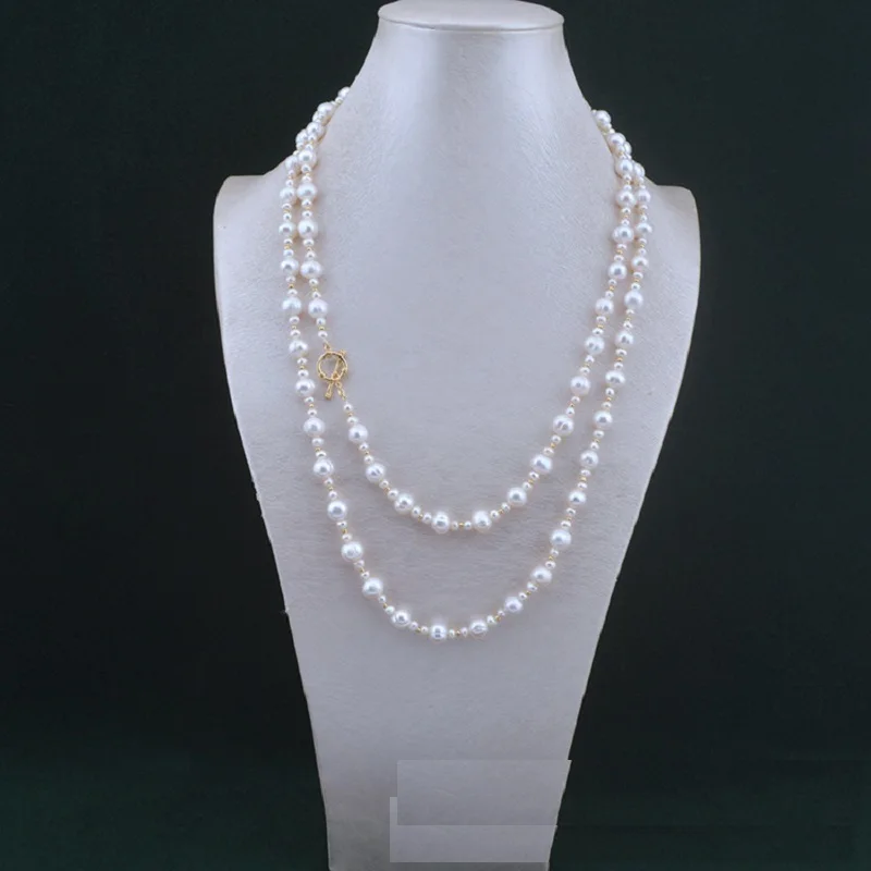 

2024 Exceptional Exotic 48inch Big & Small Baroque White Akoya Real Natural Pearl Necklace 14k Gold Filled