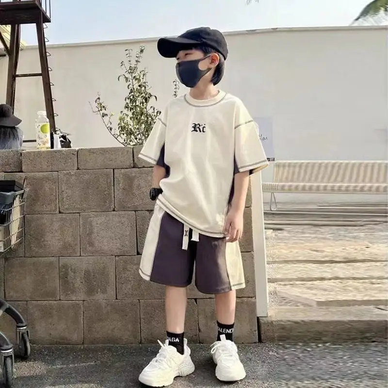 

tween Boy Summer Clothing Set Child Casual Cotton T-shirt & Shorts 2 Piece Suit Teenage Kids Clothes Costume