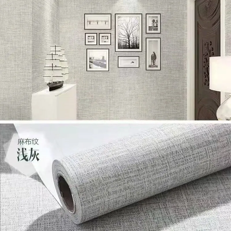 Linen PVC Self Adhesive Wallpapers for Kitchen Cabinets Bedroom Living Room Vinyl Wall Solid Waterproof Contact Paper Room Decor