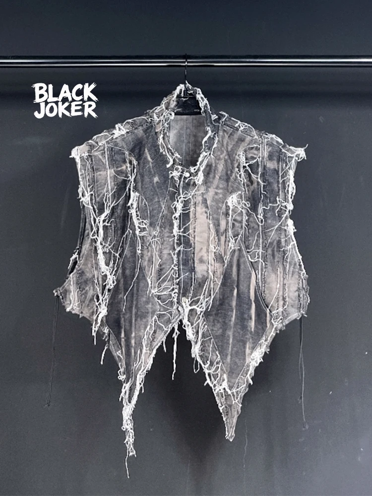 BLACK JOKER Original design Heavyweight tassel mud-dyed denim jacket top, thick new washed top, outerwear, cangjian-style vest