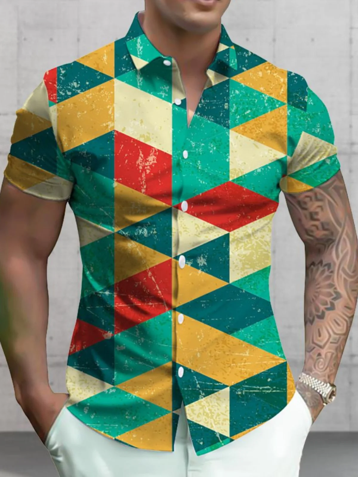 

Digital Print ort Sve Button up irt Youth Faion Breathable Moisture ng Stand Fit Sved irt for Summer