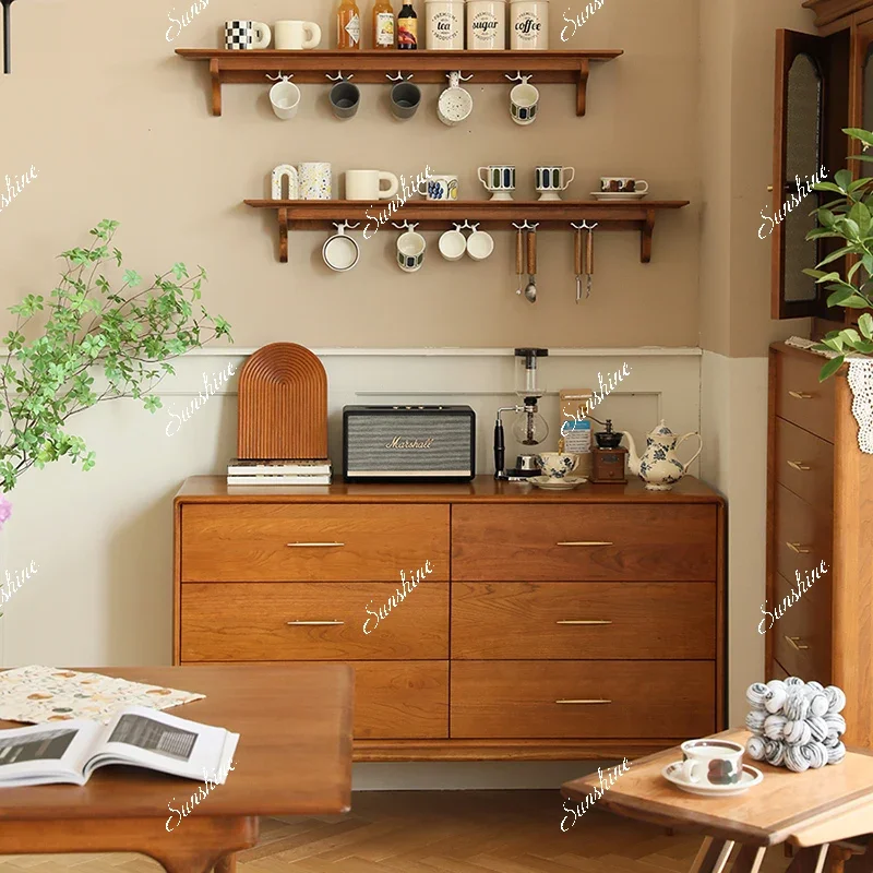 

Large and small apartment solid wood retro six-bucket cabinet cherry wood French storage cabinet FT