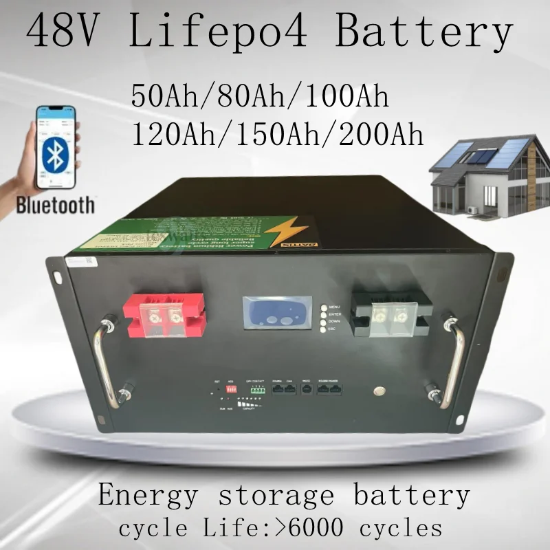 

48V Lithium Iron Phosphate Battery Lifepo4 50Ah-200Ah Bluetooth Solar Inverter Hybrid System 2000W-5000W-10KW for Renewable Ener