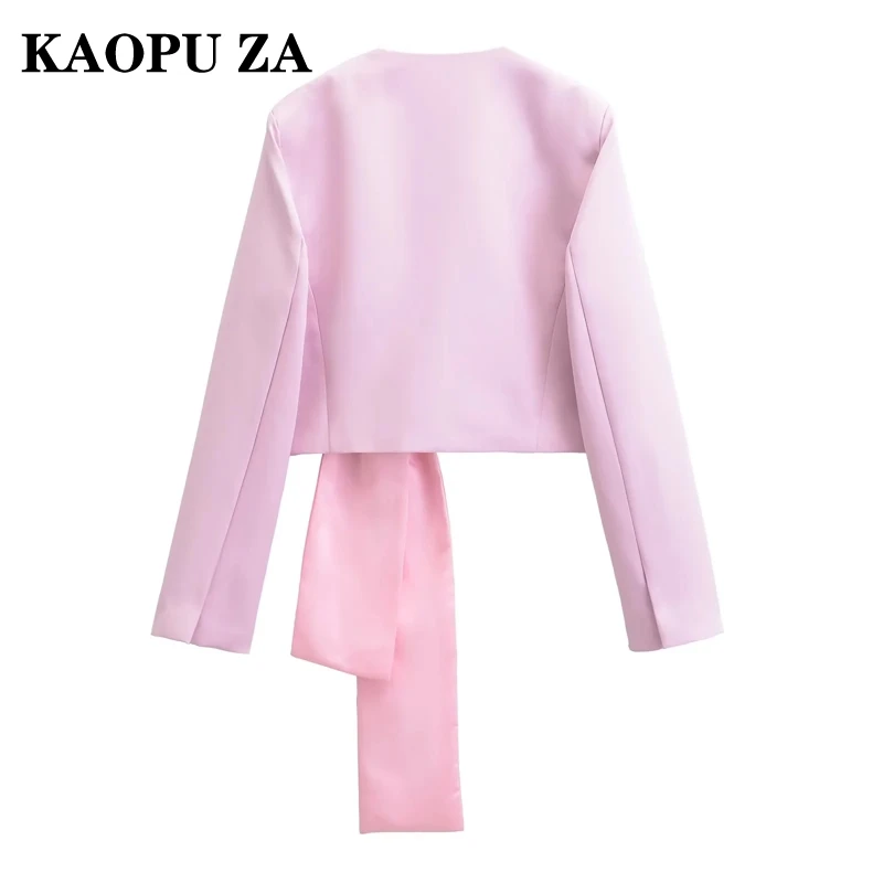 KAOPU ZA 2024 Fall New High-End Bow Detail Short Blazer Satin Texture Women's Top