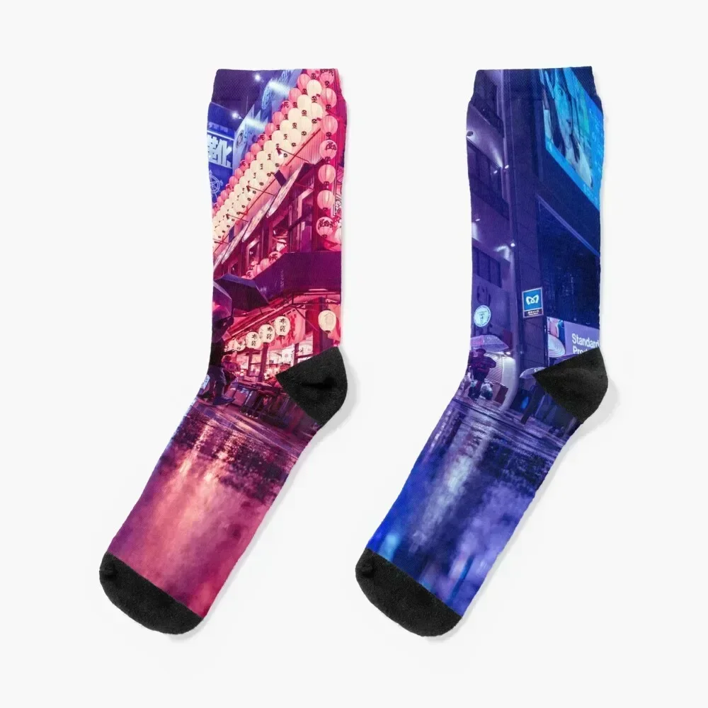 

Neon Reflection on the rainy streets of Tokyo. Lantern and bar lights Socks crazy Rugby Socks Women's Men's