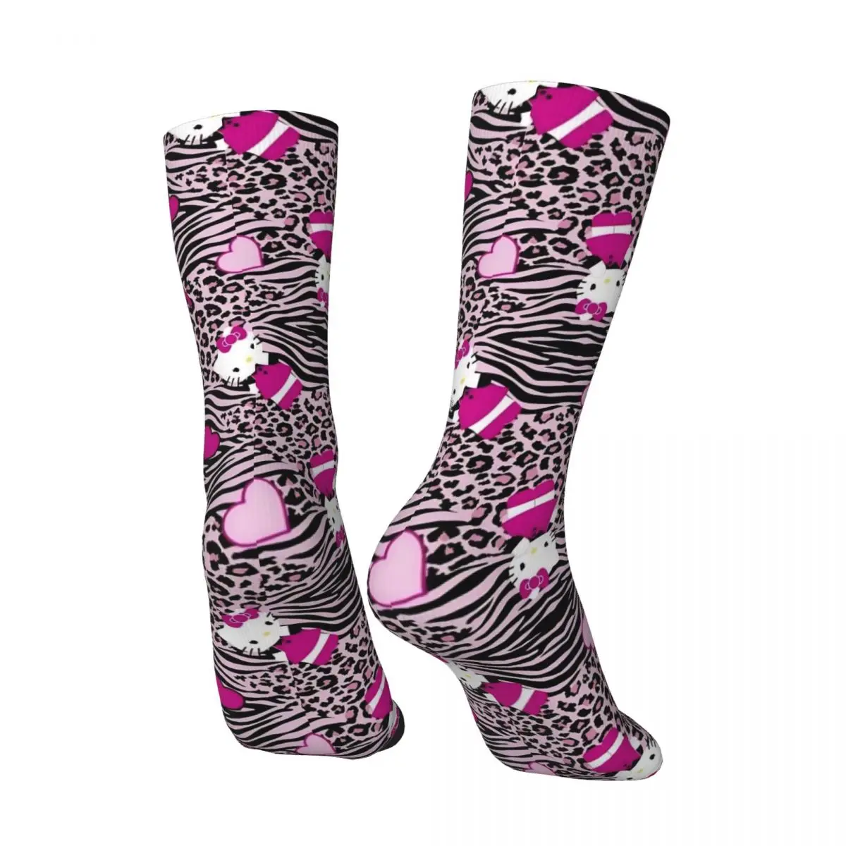 مرحبا كيتي ليوبارد طباعة الجوارب Kawaii الكرتون شخصية الرجعية جوارب الخريف عدم الانزلاق زوجين الجوارب الدافئة لينة الدراجات الجوارب #3