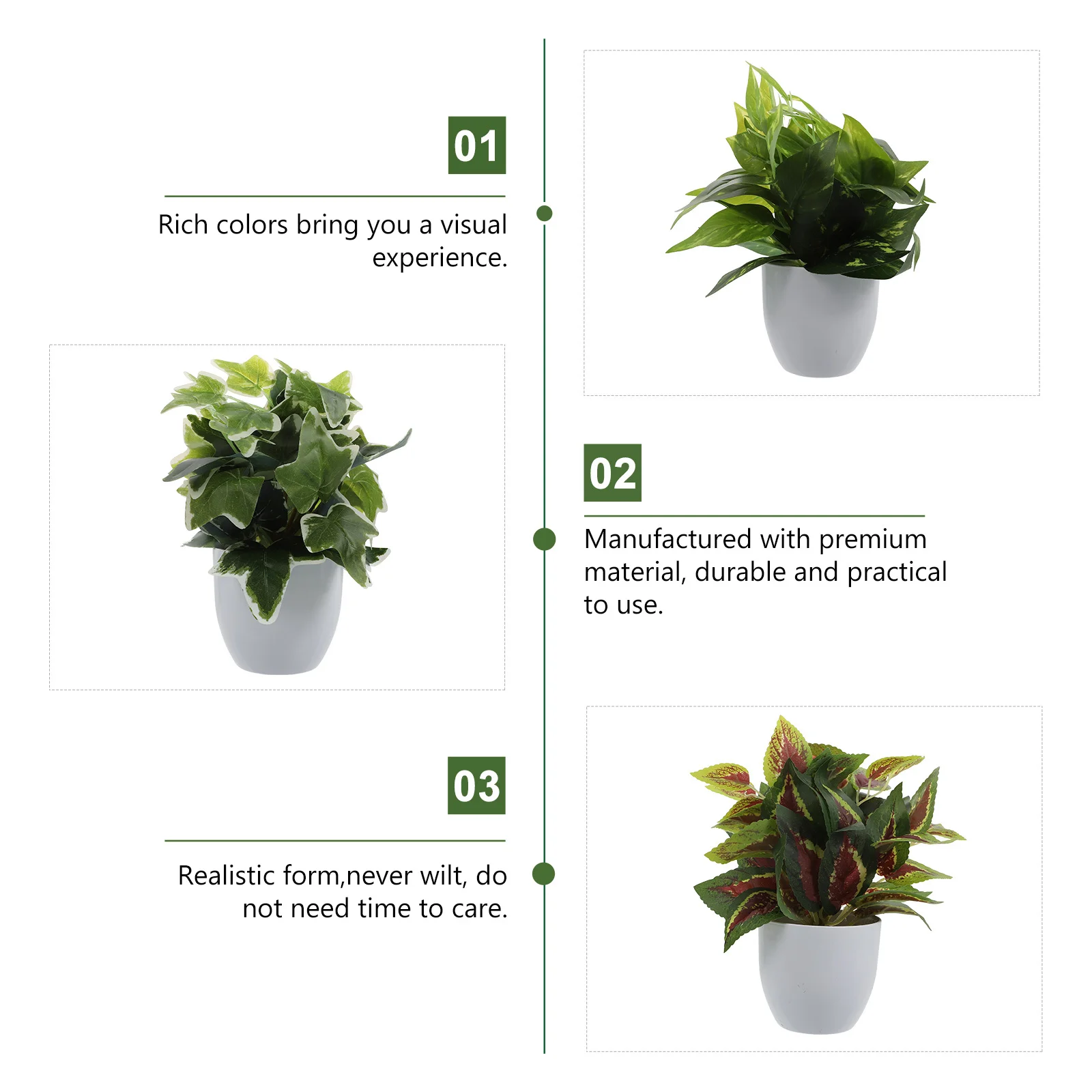 

3Pcs Simulation Green Plant Fake Potted Bonsai Desktop Decor Realistic Artificial Plant Adornment Home Office Room Decoration