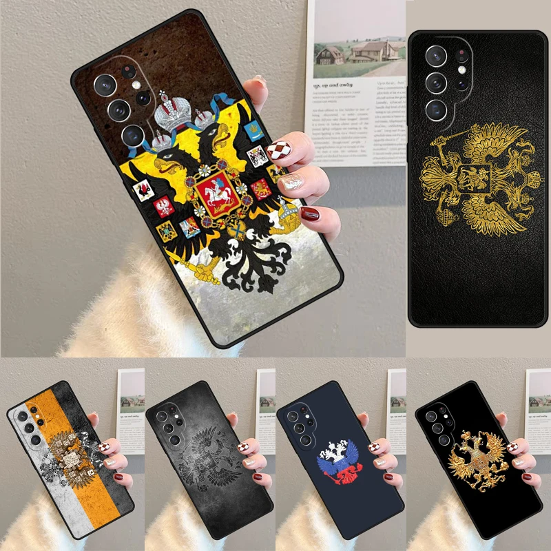 

Cover For Samsung Galaxy S24 S25 Ultra S21 S22 Note 10 20 lite Plus FE S23 Russian coat of arms Flag Phone case Coque