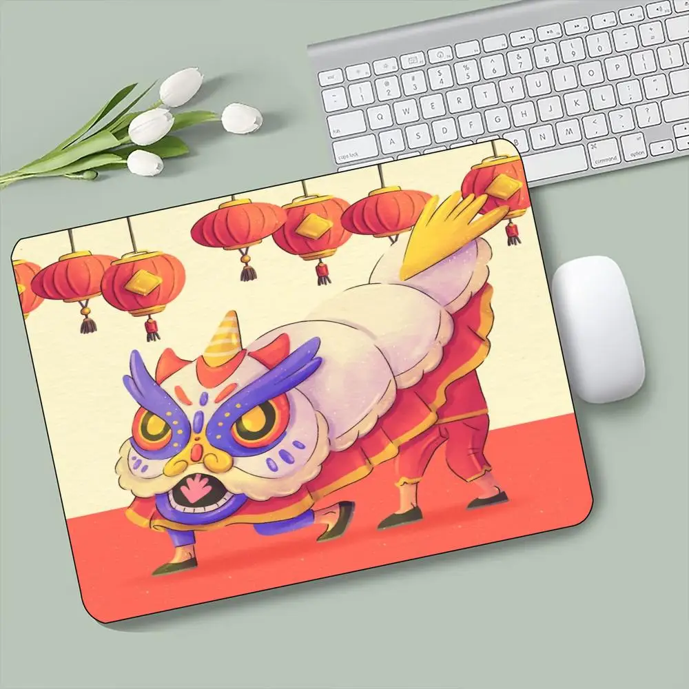 Square Gaming Mouse Pad Chinese Lion Dance Non Slip Rubber Base TCG Playmat Desk Mat PC Laptop Office 18x22 40x45 Desktop Supply