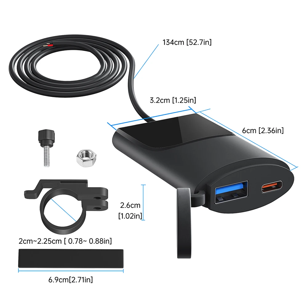 12V-24V Motorcycle USB Charger Tpye-C+QC3.0 Fast Charger Multiple Protection Functions Ultra-thin Automatic Switch Power Socket