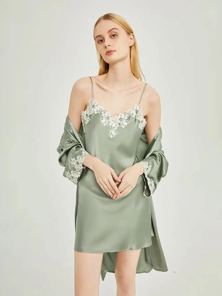 

19MM 100% Mulberry Silk Robes Nightdress Pajamas Tie Up Bathrobe Slip Dress Short Kimono Robes Nightwear Sexy Chemise Sleepwear