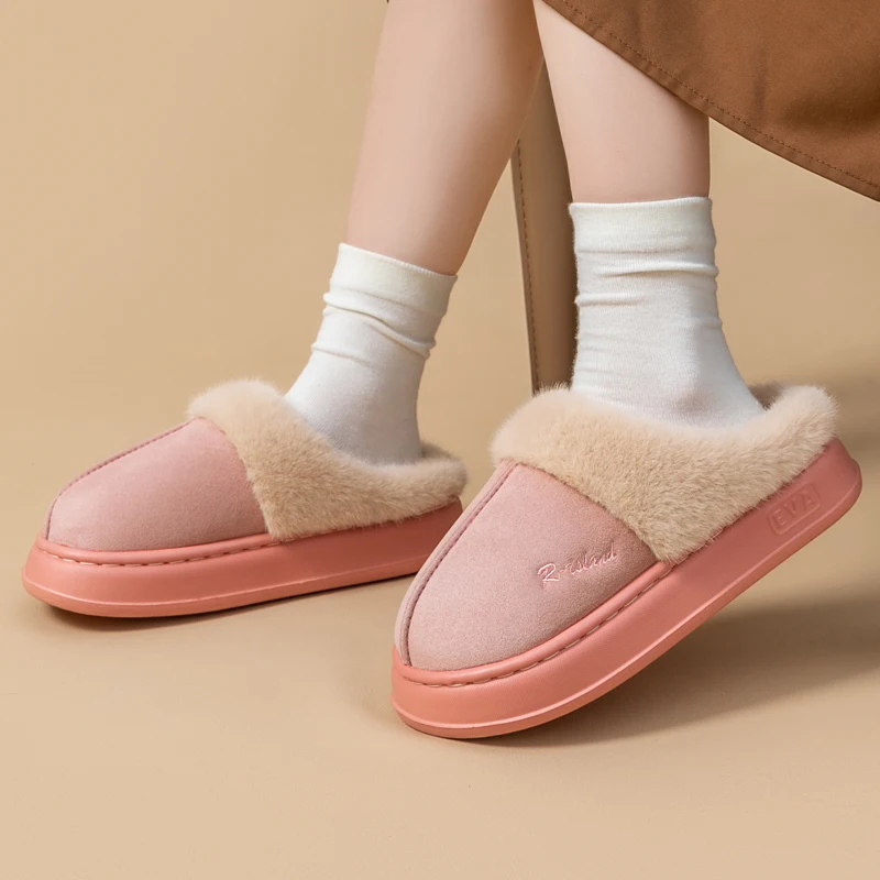 2025 New Winter Warm Couple Style Concise Fluffy Slippers Women Men Non-slip Soft Cosy Slides Indoor Mule Home Cotton Shoes
