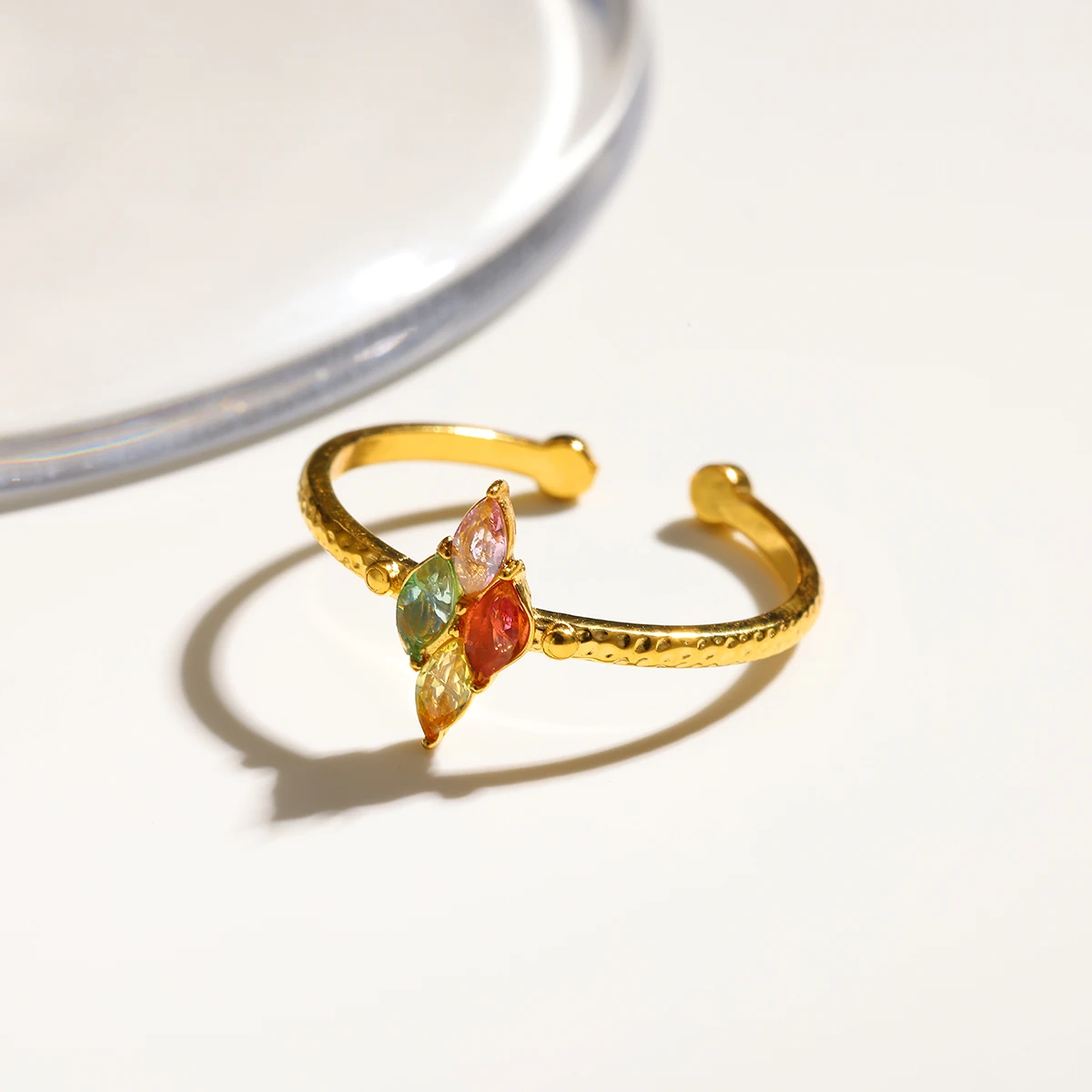 

Women's Rhombus Punk Ring with Zirconia Gold Color Stainless Steel Adjustable Open Finger Rings Aesthetic Wedding Jewelry Gifts