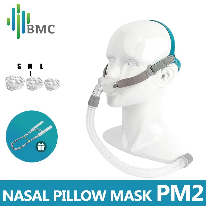BMC PM2 Nasal Pillow CPAP Mask 360° Front Hose S/M/L 3-in-1 Compatible with CPAP/BiPAP Machine for Better Sleep Comfort