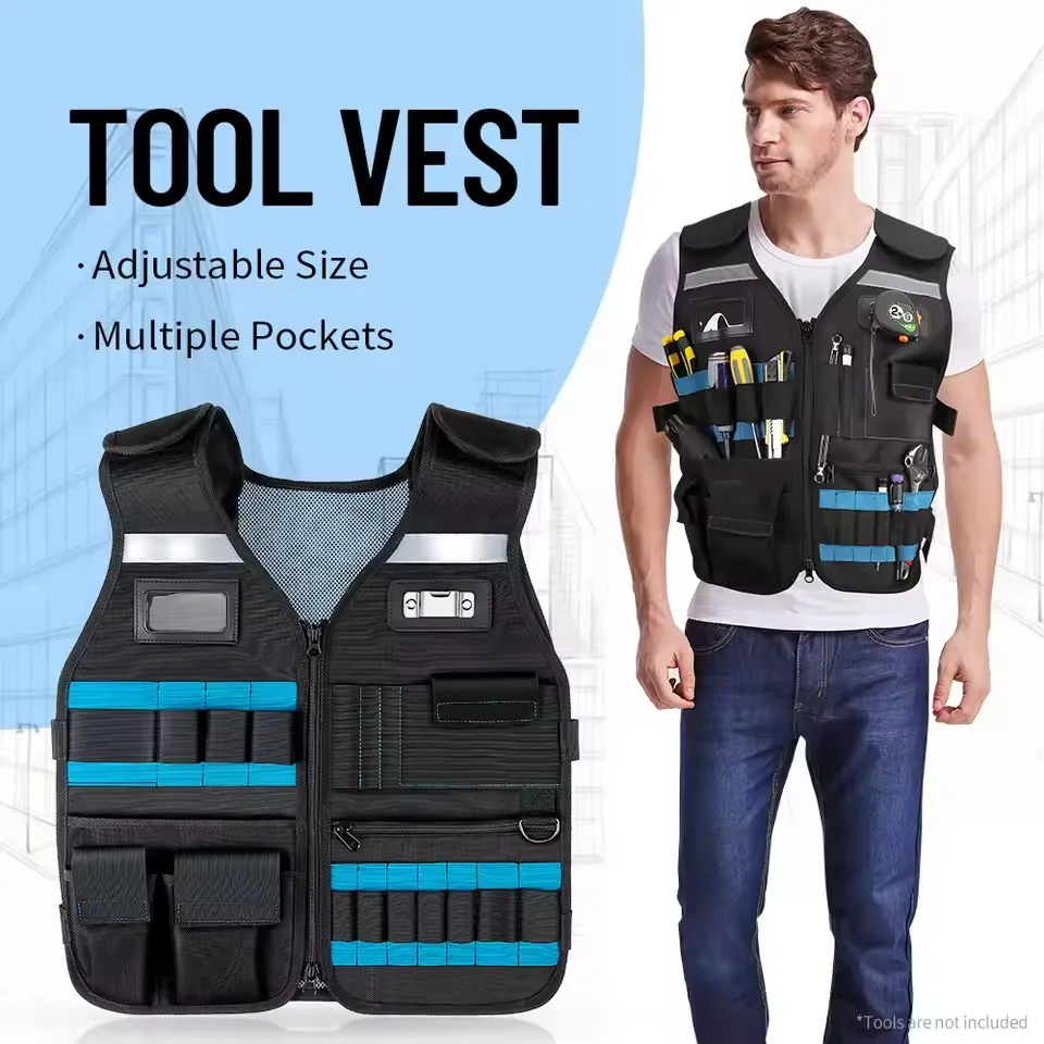 Electrician Carpenter Work Vest Multi-functional Electrician Hardware Storage Bag Tool Vests Adjustable Pockets