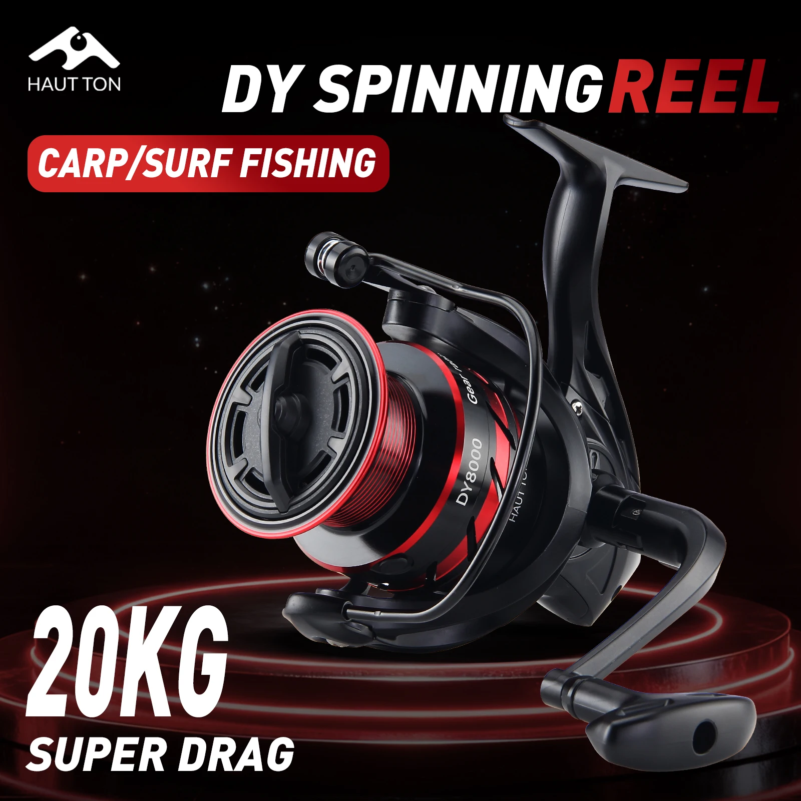 HAUT TON 8000/9000 Big Game Surf Spinnrolle, 20kg Maximale Bremskraft, Große Kapazität Metallspule, Perfekt für Salzwasser-Langwurf-Angeln