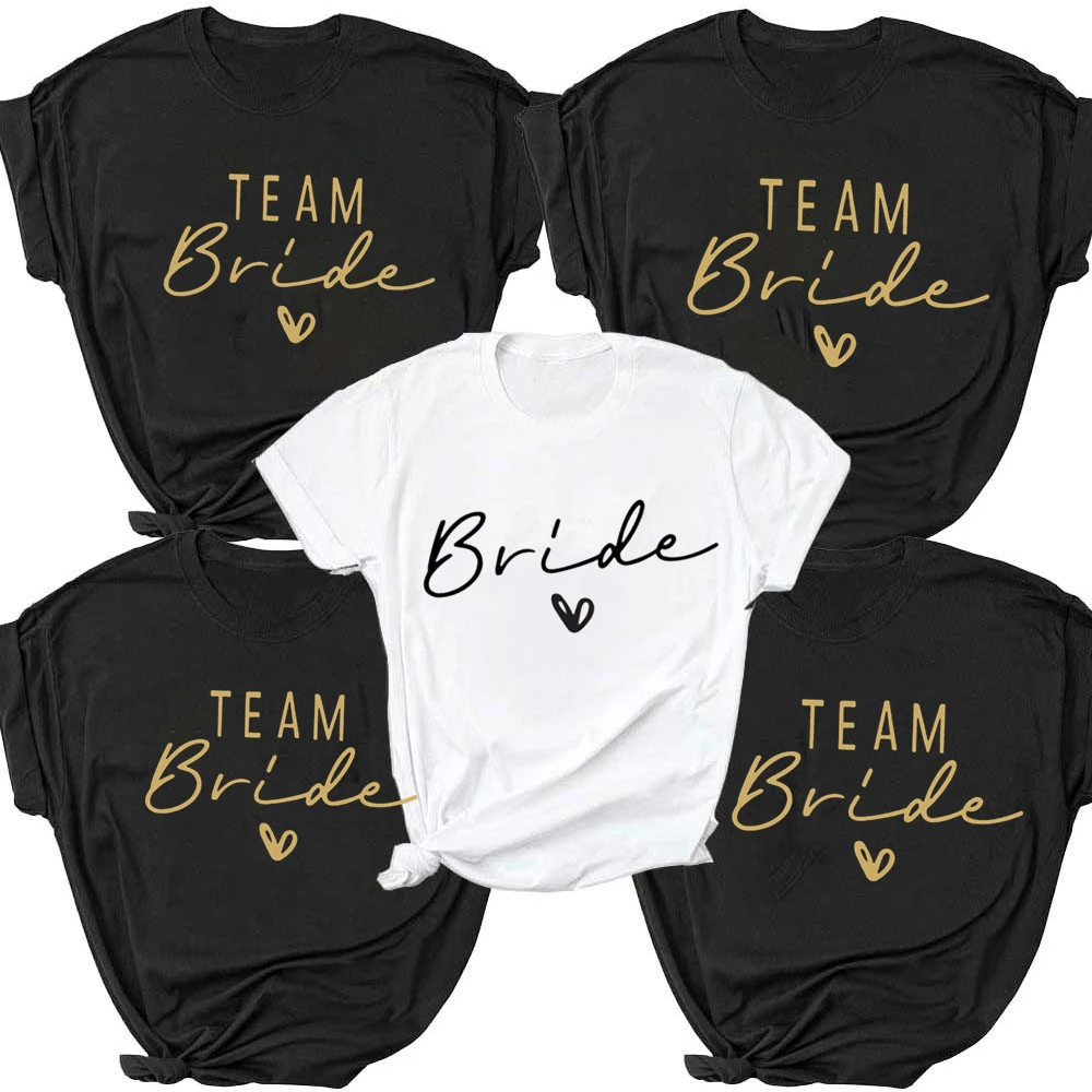 Women Team Bride T-Shirt Bachelorette Party Shower Hen Party Bridesmaid Blouse Girls Wedding Tee O-neck Female Print Cotton Tops