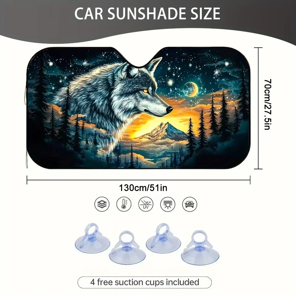 1pc Lone Wolf Sunset Harmony Car Sun Visor - 2D Flat Printing, Reduces Sunlight Exposure & Enhances Comfort, Ideal For Family Co