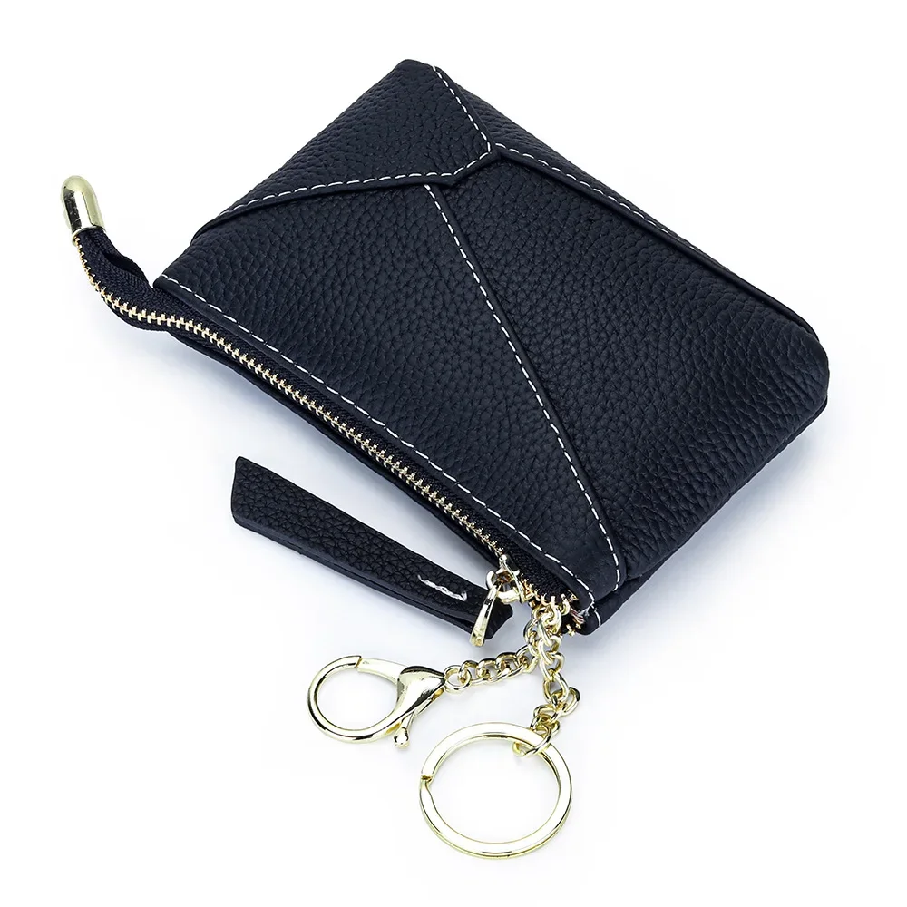 

Fashionable Geometric Splicing Keychain Lipstick Small Bag Zero Wallet Ladies Coin Purse Genuine Leather Women's Clutch Bags