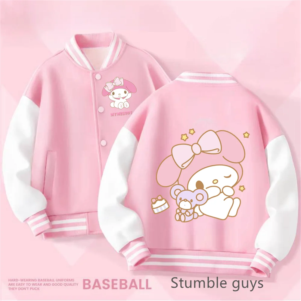 

Kawaii My Melody Kuromi Cinnamoroll Cartoon Children's Clothing Baseball Uniform Autumn Anime Sanrio Cute Girls Jacket Hoodie
