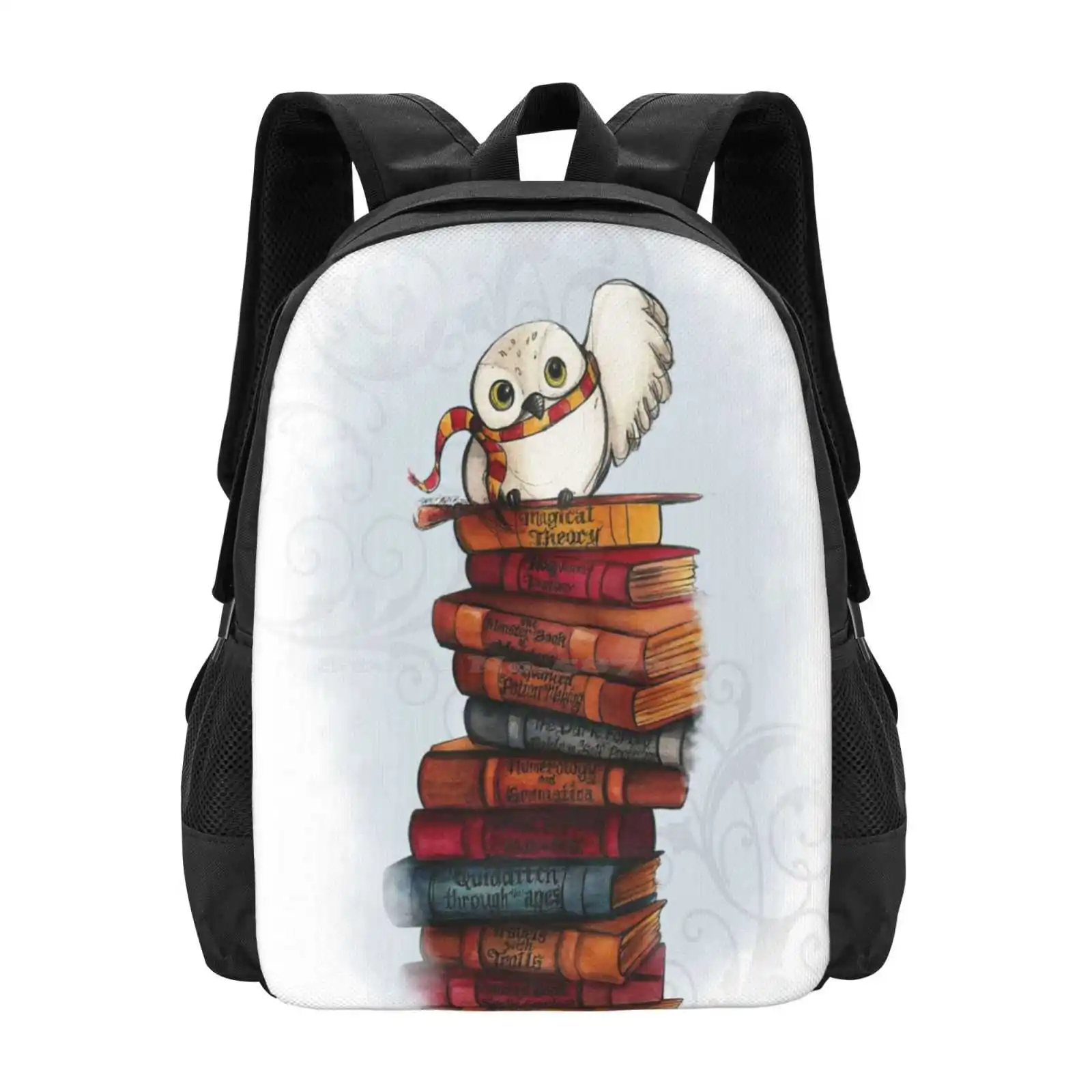 Hedwig Teen College Student Backpack Pattern Design Bags Hedwig Owl Books Magic Wizard