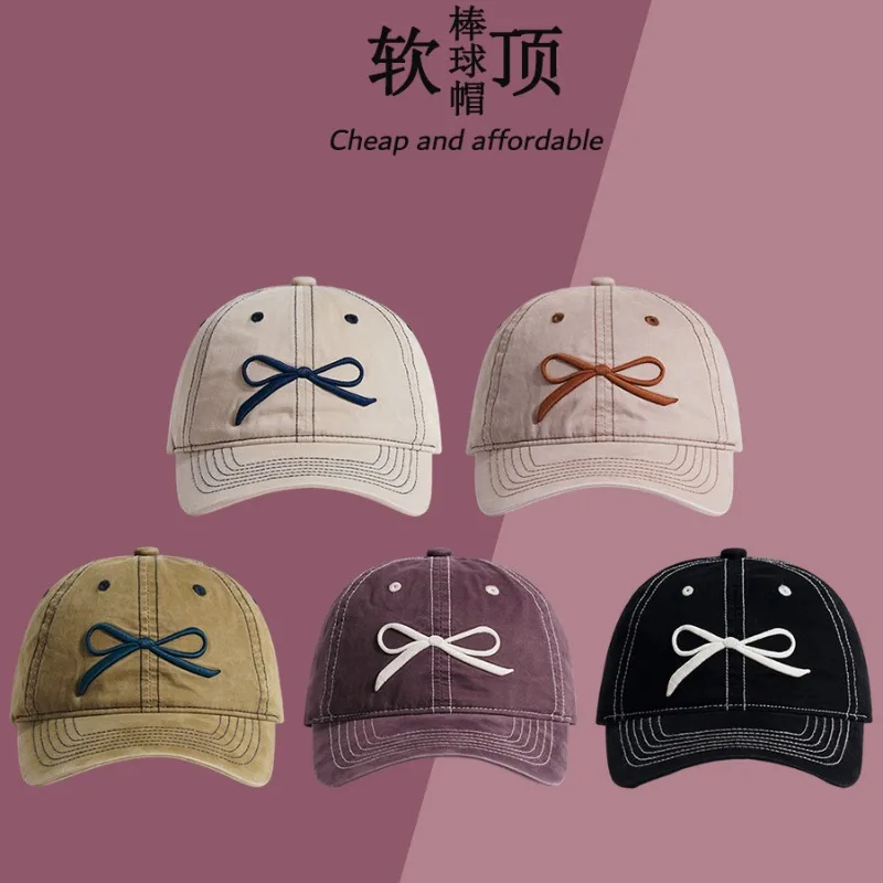 

Korean Version of Sweet Bow Embroidered Bright Line Baseball Cap Women's Summer Sunscreen Shading Adjustable Golf Hat Gorras