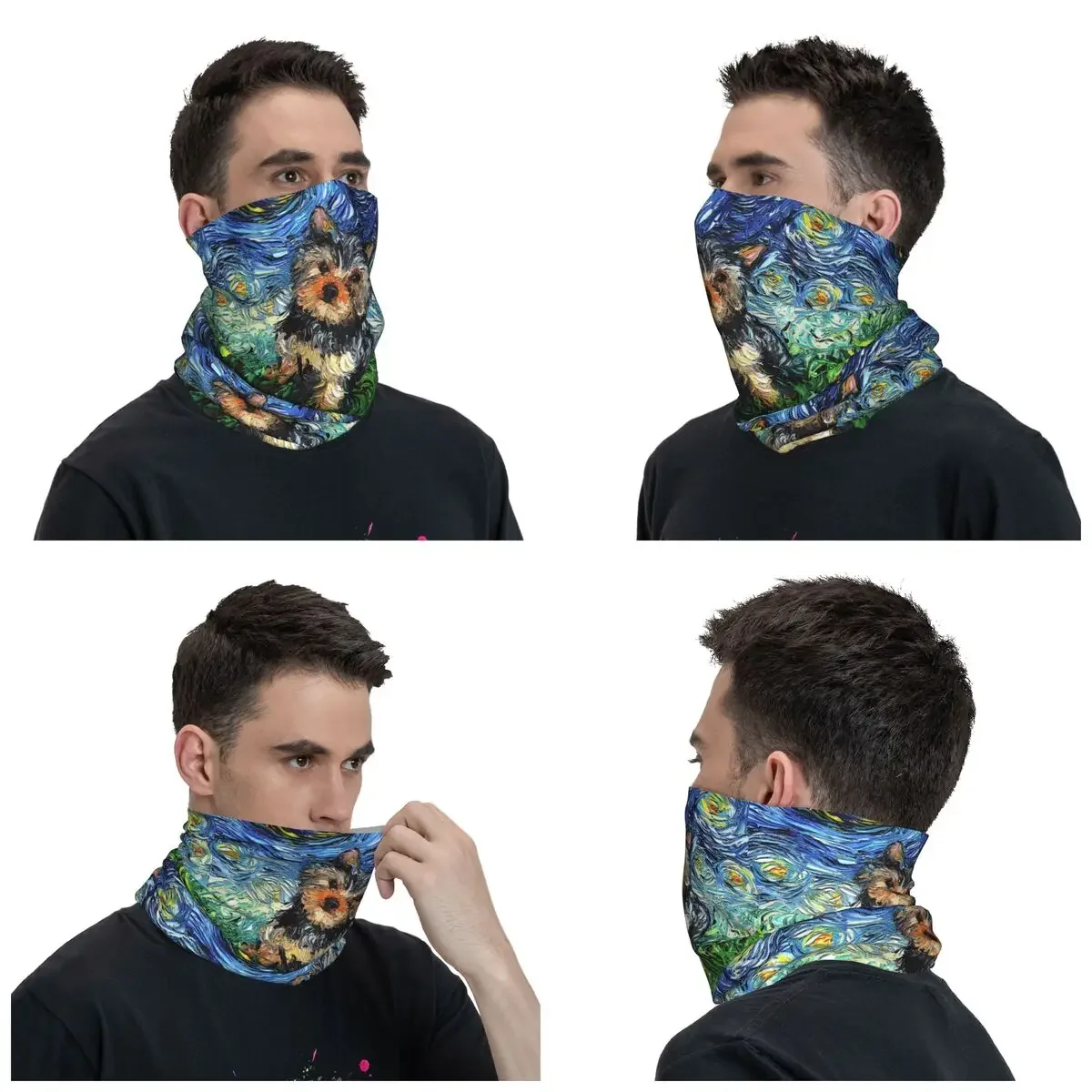 Custom Yorkie Starry Night Bandana Neck Gaiter UV Protection Face Scarf Cover Men Yorkshire Terrier Dog Headwear Tube Balaclava