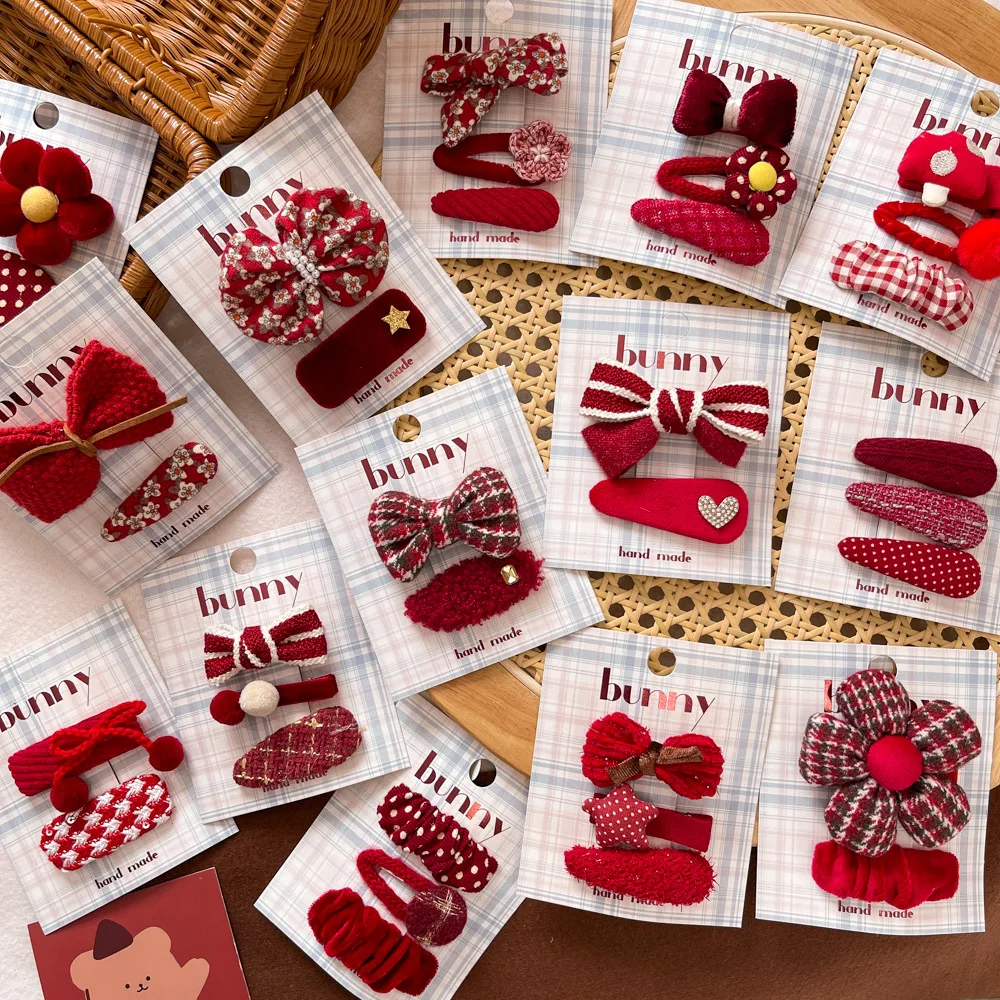 

2/3Pcs New Fabric Bow Hairpin Baby Hairpin Red Girl Clip Headwear Girls Kids Hair Accessories