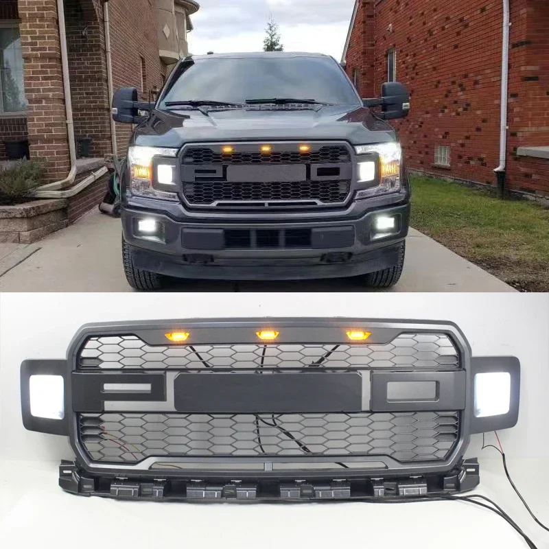 Modified For F150 Grill Mesh For F-150 2018 2019 2020 Raptor Style Front Bumper Upper Racing Grills  ABS Grill Radiator Grille