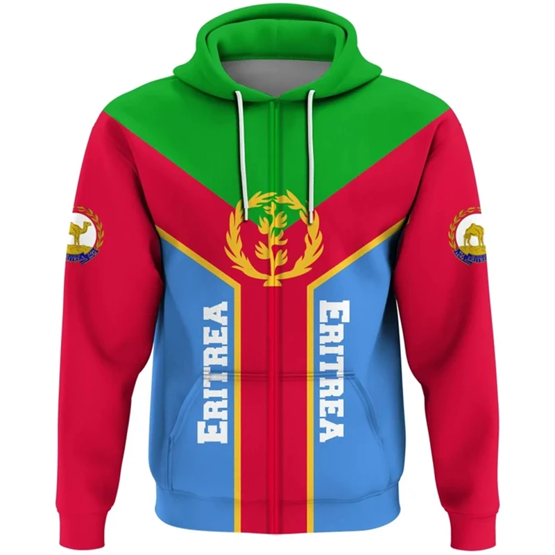 ERITREA Flag Map Graphic Sweatshirts ER Eritrea National Emblem Zip Up Hoodie For Men Clothing Casual Male Hoody Sport Pullovers