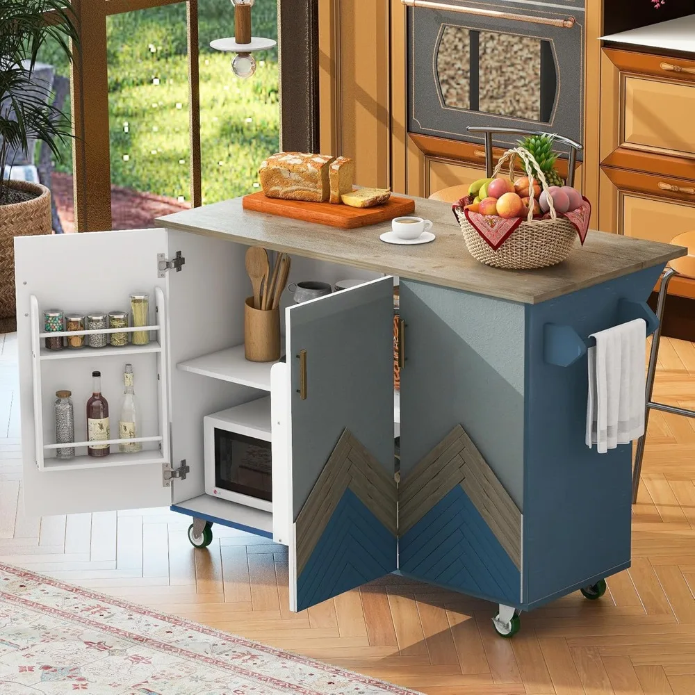 Mobile Kitchen Island with Drop Leaf Breakfast Bar,Rolling Kitchen Cart Storage Cabinet on Wheels for Kitchen Dining Room