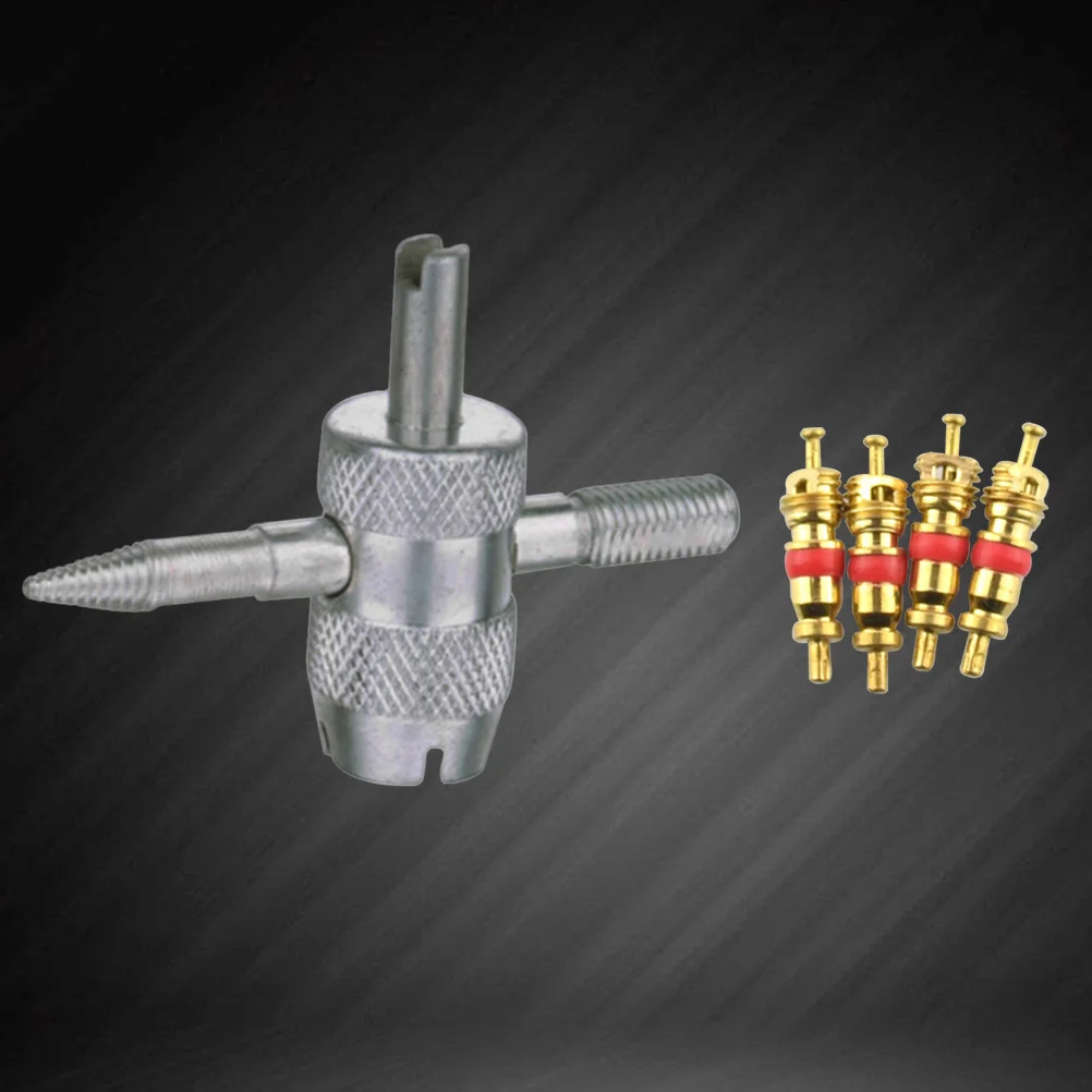 

4 in 1 Tyre Core Remover Tool with 4 Cores Kit for Car Truck Motorcycle Bicycle Atv Valve Stem Repair Replacement Part