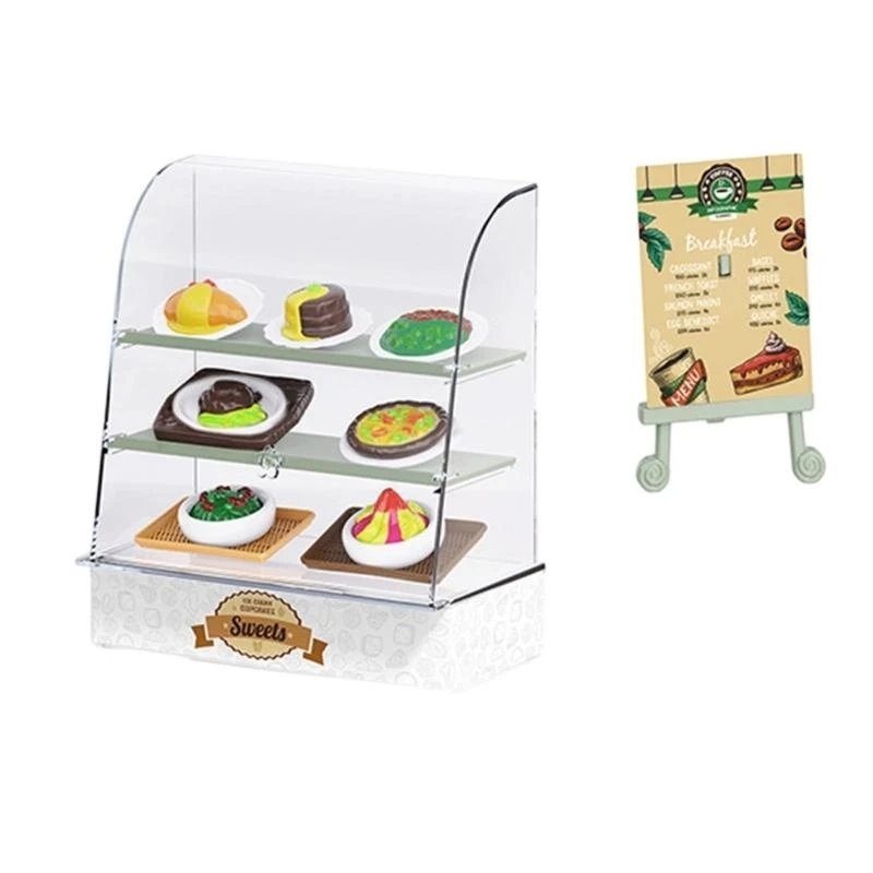 Miniatuur bakkerij vitrine met dessert beeldje set voor poppenhuizen bakkerij display kinderen fantasiespel keuken 15UB