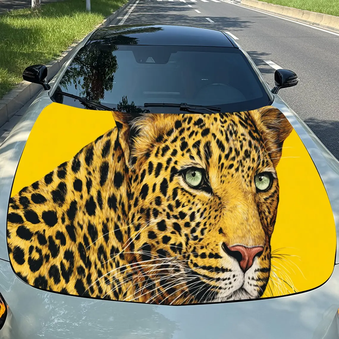 

Fashionable Jaguar Animal PVC Car Engine Hood Vinyl Wraps, Self-Adhesive Waterproof Car Hood Decal Sticker, Car Decoration Prote