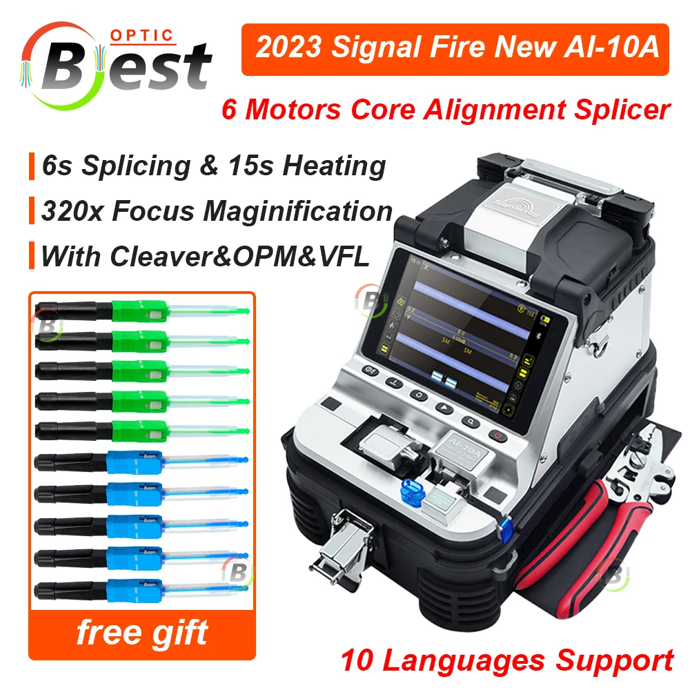 AI-10A Fiber Fusion Splicer With Automatic Electric Cleaver 6-Motor Core Alignment for Precision Optical Fiber Splicing