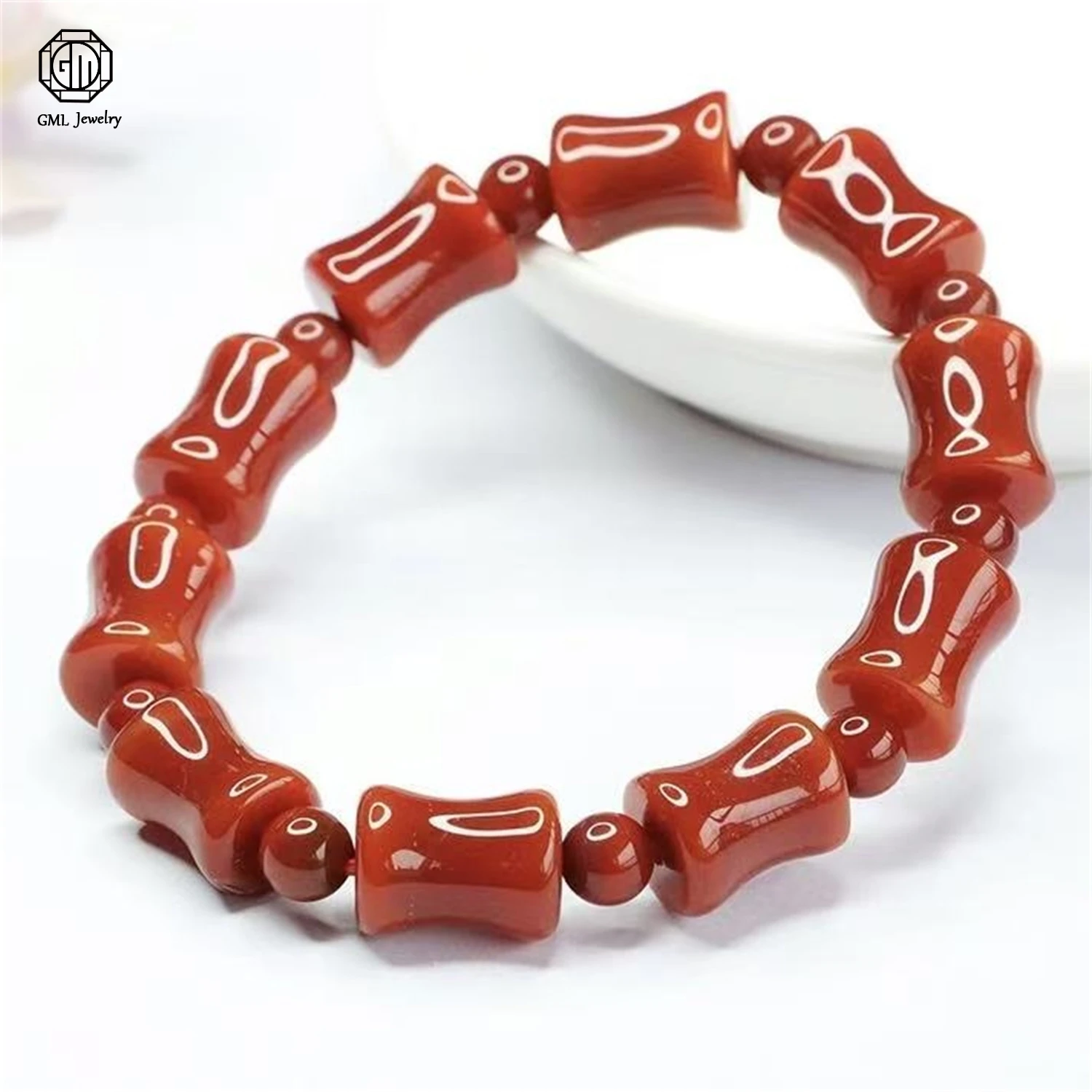 Natural Red Agate Road Open Beaded Bracelet Unisex Men Women Minimalist Gemstone Exquisite Ethnic Style Retro Jewelry Gift
