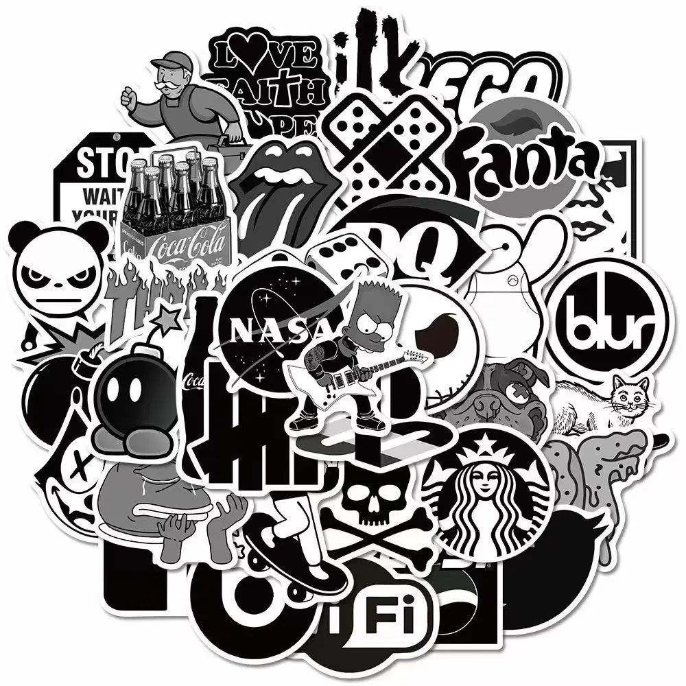 50 pieces of black and white trendy brand 1 stickers graffiti stickers decorative stickers suitcase skateboard notebook water...