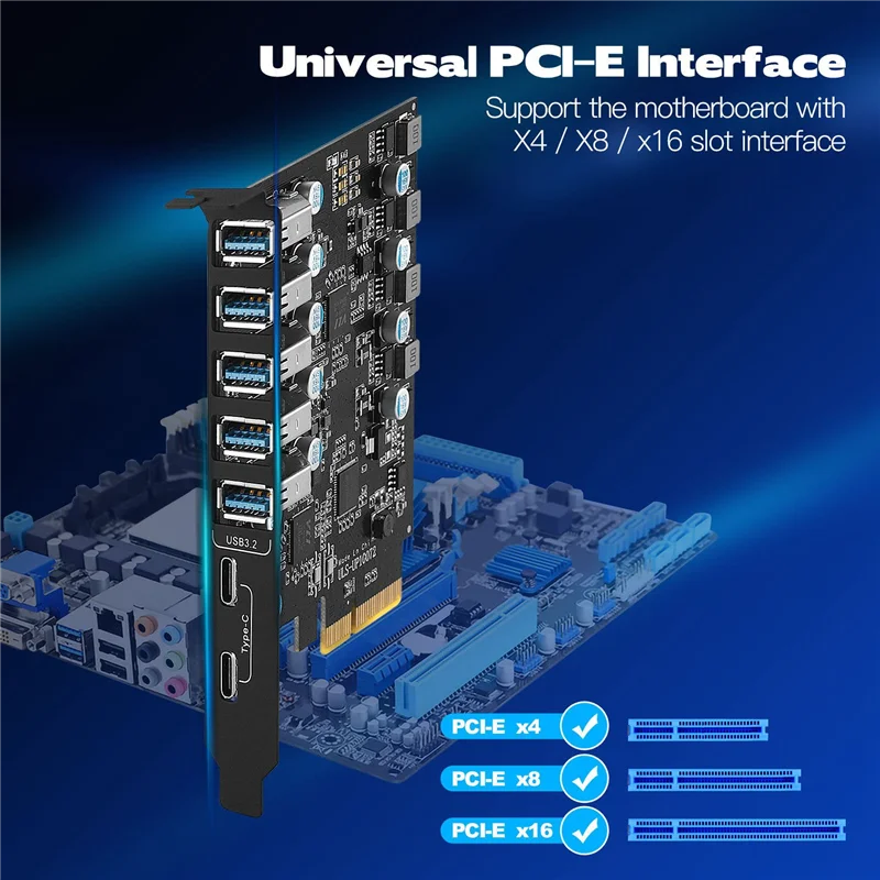 การ์ด PCI-E ไปยัง USB ชนิด3.2อะแดปเตอร์2พอร์ต7พอร์ตพร้อมการ์ดขยายแบนด์วิธ20 Gbps สำหรับเดสก์ท็อป