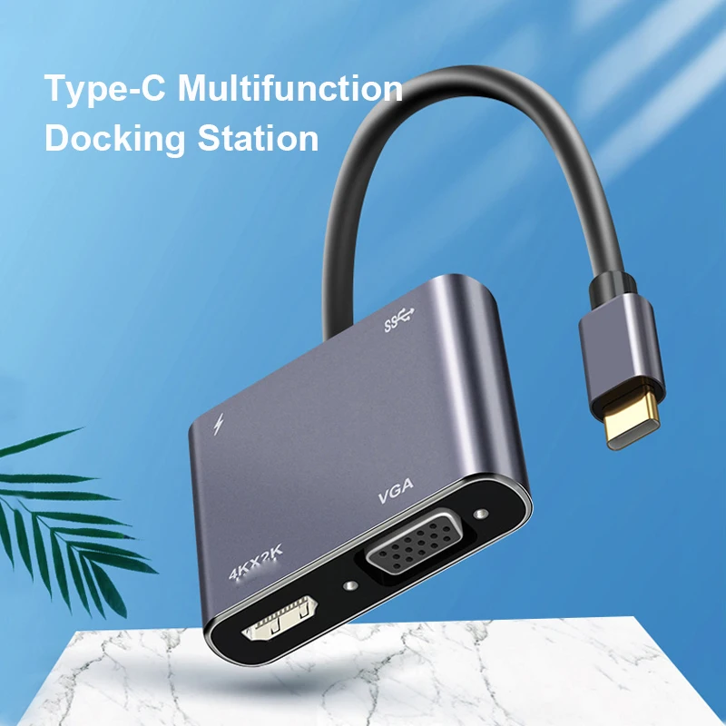 Type C Hub USB C 4In1 Docking Station Hub Thunderbolt3 Type-C To 4K HDTV/VGA/USB/PD Charing Converter for PC Macbookfor MacBook