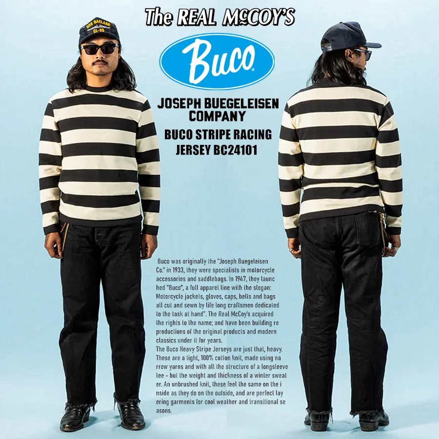 

BUCO Cotton Heavy Knit Classic Striped Racing Line Sweater Real McCoy