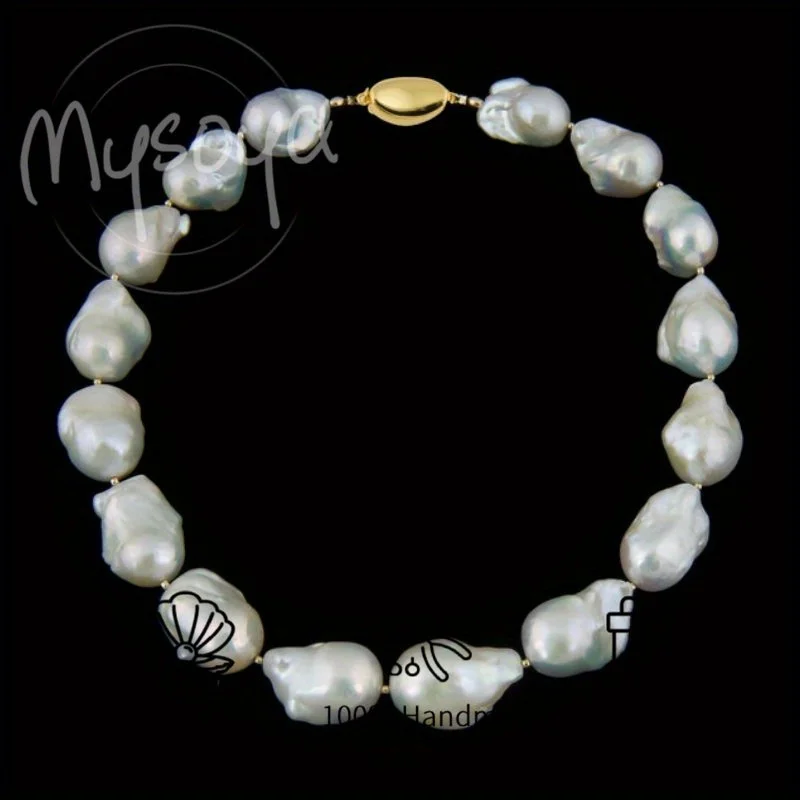 

MYSOYA Large Baroque Freshwater Pearl Necklace 10-13mm with Gift Box, Gift for Her/ Him, Suitable for Wedding/ Daily/ Birthday