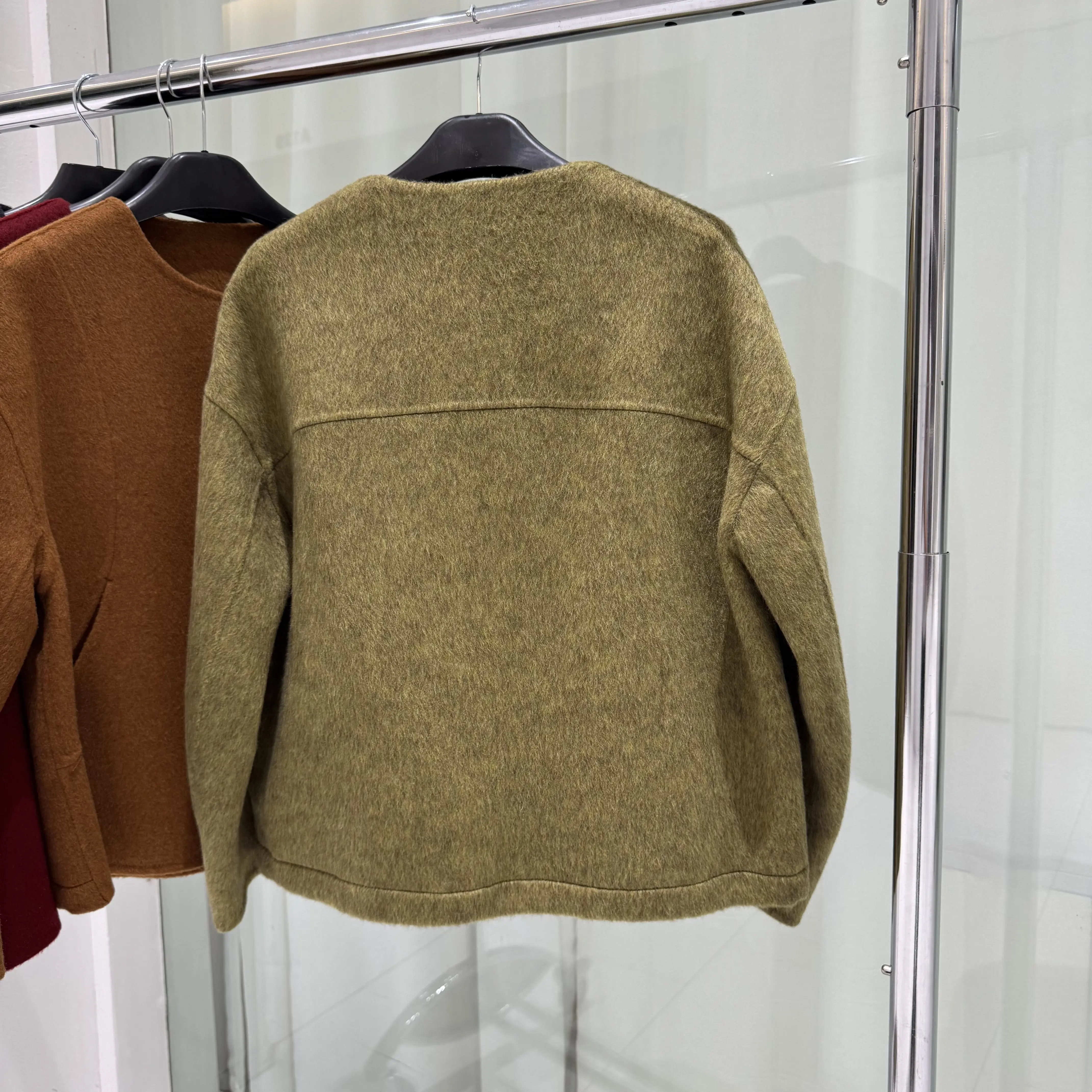 Women New Chinese Style Double Faced Wool Coat 2026 Autumn Winter New Short Length Round Collar Luxury Solid Woolen Outerwear