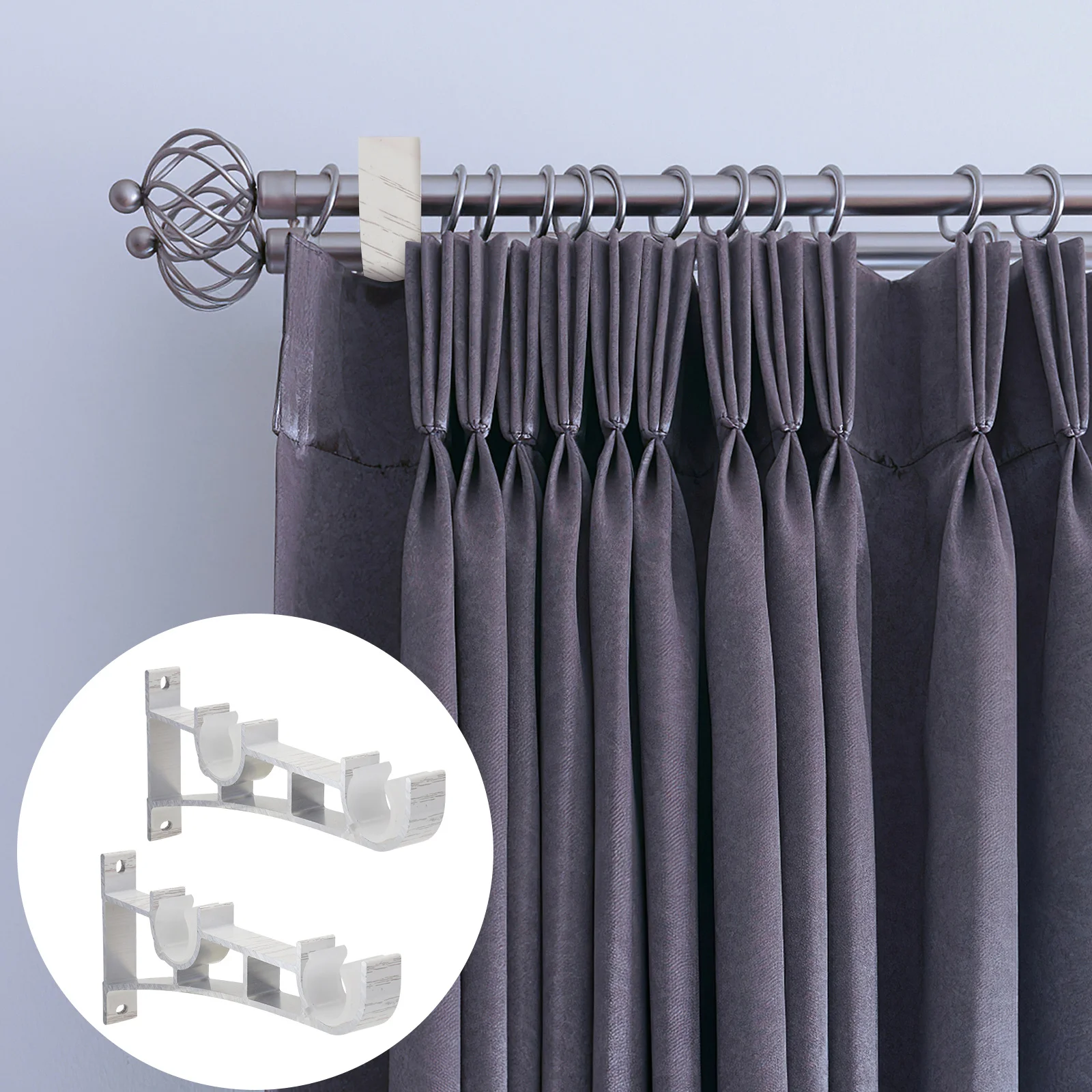 

2pcs Curtain Bracket Aluminum Alloy Double Curtain Rod Support For 28/30Mm Rails Wall Mount Bracket Home Decor Hardware
