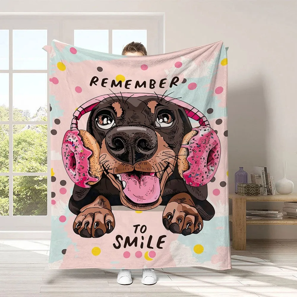 Funny Dachshund Blanket Cute Donut Headphone Dog Pattern Cozy Throw For Luxury Living Room Sofa Bed Couch Home Decoration New