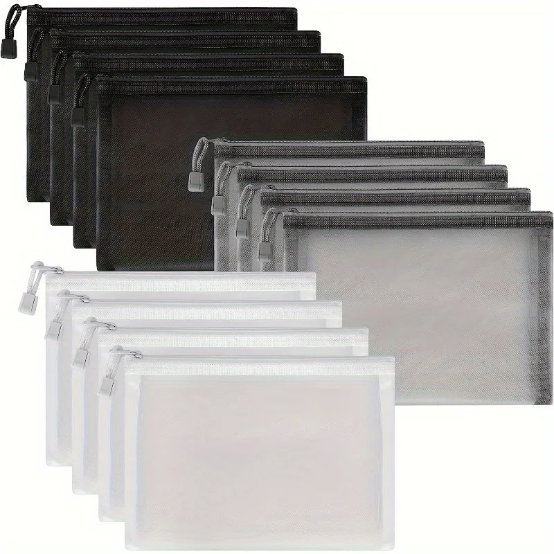 1pc Nylon Zipper Mesh Bag Set - Multifunctional Travel Storage Bag and Cosmetic Bag - Durable, A5 Size - Black, White, Grey